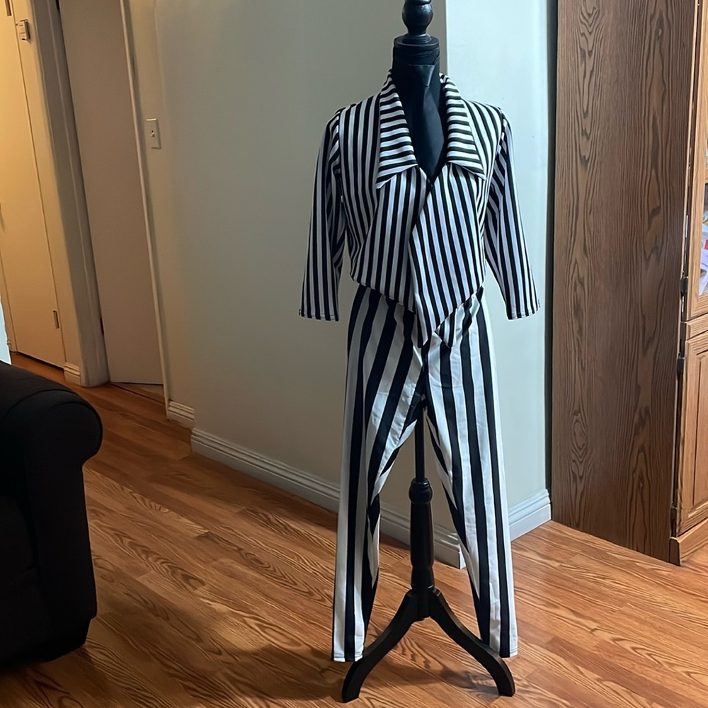 3 Piece Beetlejuice Halloween Costume, Black & White Stripes, Size Adult Small
